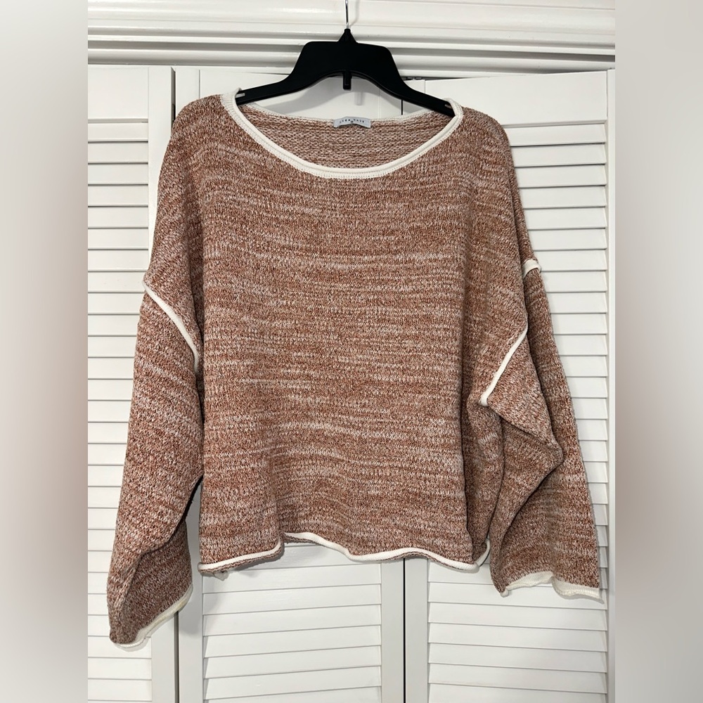 Cozy Brown Sweater with White Trim